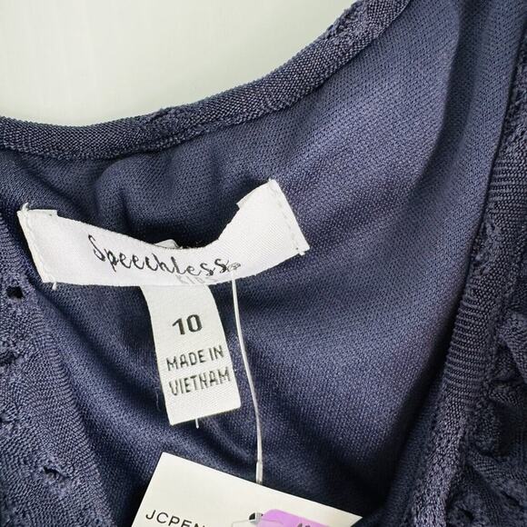 NWT Speechless Eyelet Navy Ruffle Shoulder Dress - Picture 2 of 5